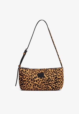 Bolso pequeño rectangular de hombro con estampado de leopardo, correa negra ajustable y cierre de cremallera.