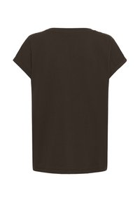 Dark brown, short-sleeved t-shirt with a round neck and a relaxed fit. Simple design with a smooth texture and no visible patterns or accents.