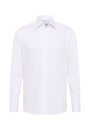 Witte overhemd voor heren, met lange mouwen, puntkraag en knoopsluiting aan de voorkant, weergegeven op een witte achtergrond.