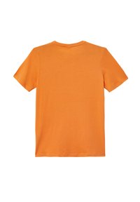 T-shirt met korte mouwen in levendig oranje, met een ronde halslijn, gladde katoenen stof en een rechte zoom met minimale stikdetails.