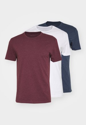 3 PACK - T-shirts basic - mottled bordeaux/white/blue