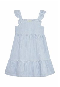 JoJo Maman Bébé - GINGHAM FRILL SHOULDER TIERED REGULAR FIT - Dnevna obleka - blue seersucker stripe Miniaturna slika 1