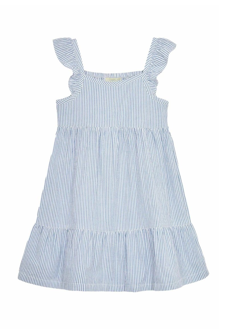 JoJo Maman Bébé GINGHAM FRILL SHOULDER TIERED REGULAR FIT - Denní šaty - blue seersucker stripe