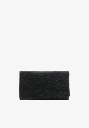 Black fabric wallet with a textured surface, rectangular shape, and a flap closure. Simple design, no visible patterns or hardware.
