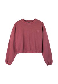 Sweatshirt court bordeaux en mélange de coton doux. Caractéristiques des manches longues, d'un col côtelé et d'un ourlet élastique. Petit logo sur la poitrine.