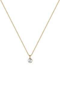 Goldkette mit einem einzelnen runden klaren Kristallanhänger, minimalistisches Design mit glatter Oberfläche und einfachem Verschluss.