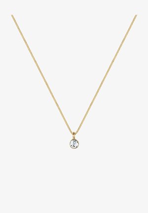 Kuldne kett, millel on ainus ümmargune selge kristalli ripats, minimalistlik disain sujuva pinnakatte ja lihtsa lukuga.