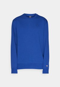 Blå långärmad sweatshirt i bomull. Har en rund halsringning, ribbade manschetter och en liten logotyp på bröstet. Slät textur.