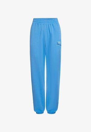 Siniset collegehousut, joissa on joustava vyötärönauha, kapeat resorit ja pieni logo vasemmalla puolella. Valmistettu pehmeästä, hengittävästä materiaalista.