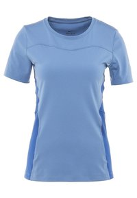 Ljusblå Dri-FIT sporttröja med korta ärmar, rund hals och kontrasterande sidopaneler. Slät yta, lätt och figurnära design.