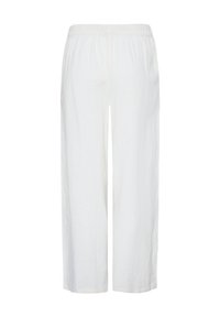 Pantalon blanc ample avec taille élastique et jambes droites larges, en tissu léger.