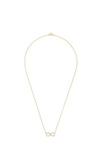 Collana delicata in oro con un piccolo pendente a simbolo dell'infinito decorato con cristalli trasparenti.
