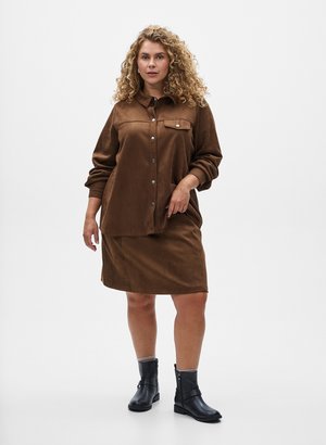 Zizzi, Minihame - brown fake suede