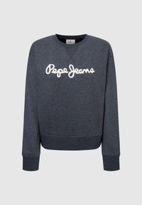 Felpa blu navy realizzata in jersey di cotone, con polsini e orlo a coste, e logo "Pepe Jeans" ricamato in bianco sulla parte anteriore.