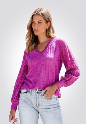EYELET LONG SLEEVE - Bluse - neon pink