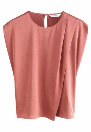 Top corto a maniche corte in rosa blush, dal taglio rilassato, con una texture leggera e un dettaglio a chiave sul retro. Orlo dritto e design drappeggiato.