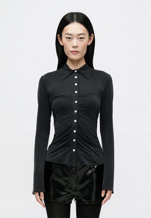 PLEATED SHIRT - Button-down blouse - black