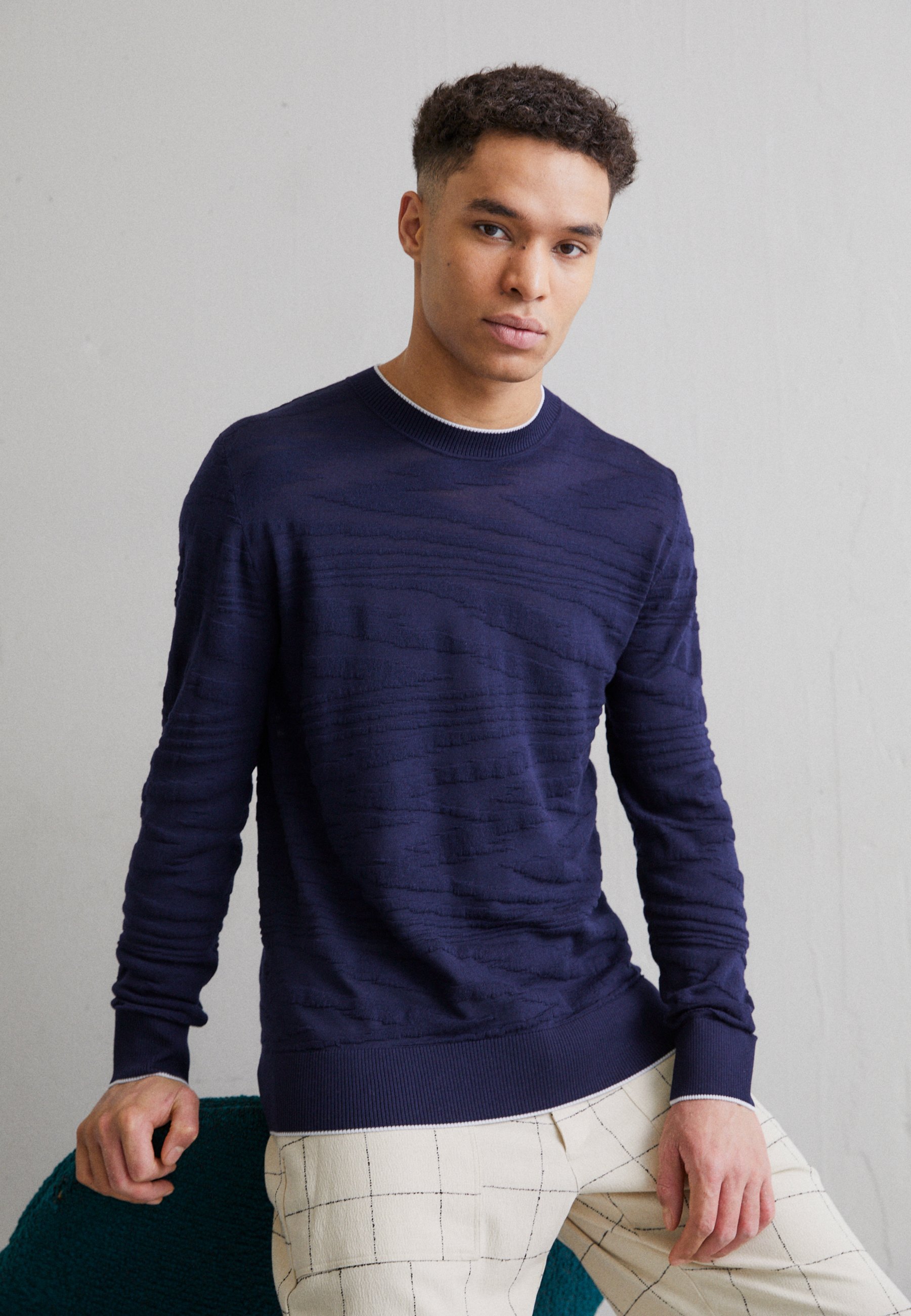 navy crewneck sweater