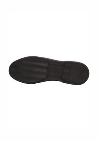 Schwarze Gummi-Schuhsohle mit einem strukturierten, gewellten Muster und flachem Design. Verfügt über einen glatten Rand und abgerundete Kanten für Komfort und Grip.