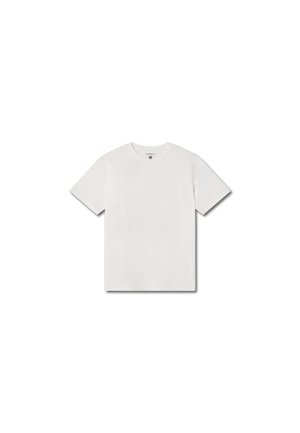 Short-sleeve white t-shirt made of cotton, featuring a crew neckline and a simple, solid color design without patterns or accents.