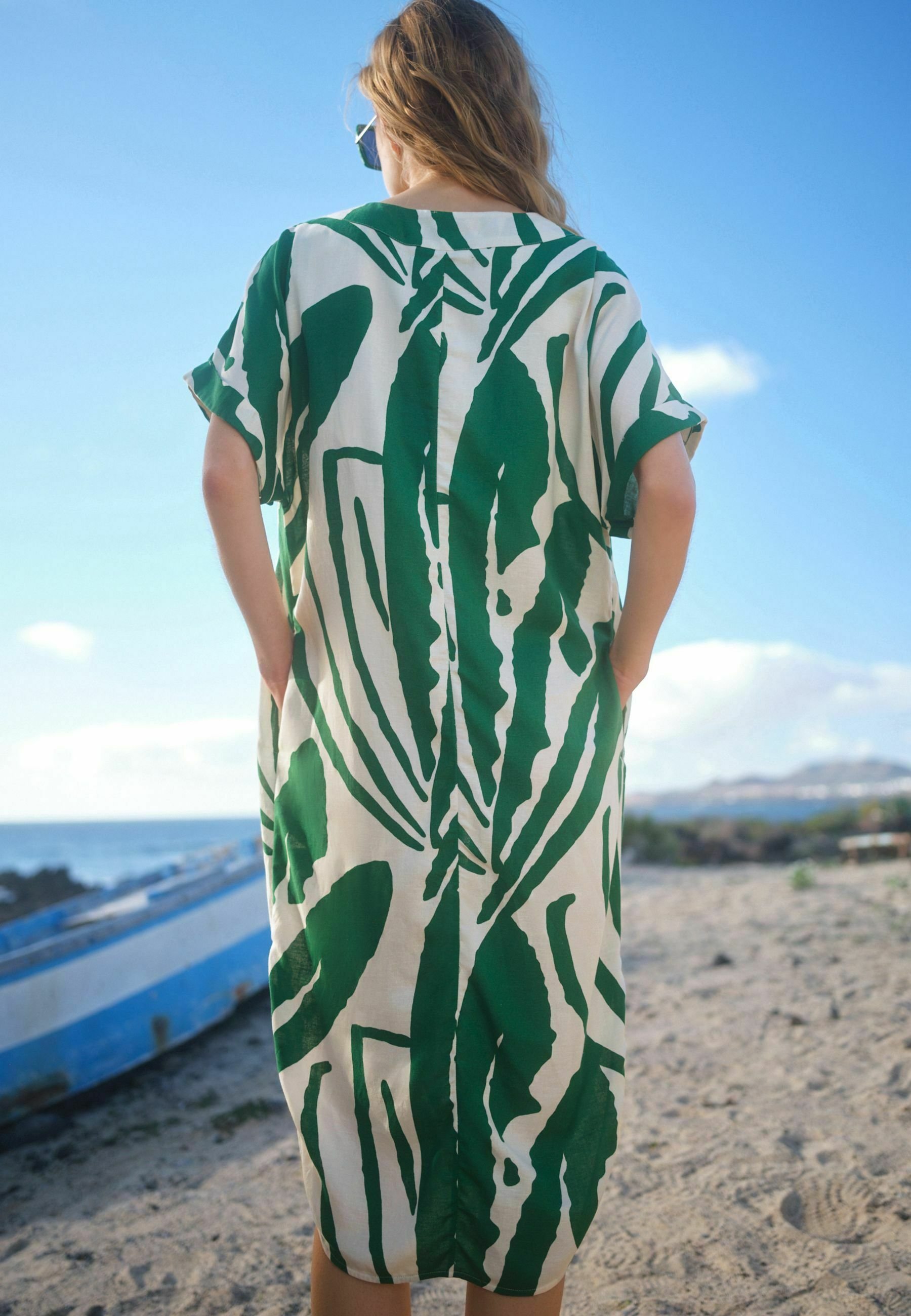 Next KAFTAN - Jurk - green ecru palm print/groen - Zalando.nl