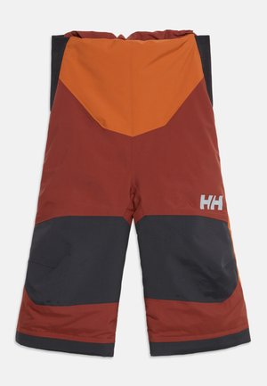 Shorts d'extérieur avec des blocs de couleur orange, rouge et gris foncé et un logo réfléchissant "HH" sur la cuisse droite.