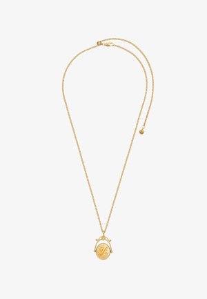 Guldkæde med et ovalt vedhæng graveret med et kursivt bogstav "y" og små stjernedetaljer.