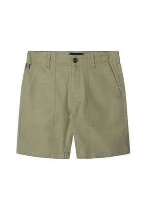 Maslinaste zelene kratke hlače izrađene od teksturiranog materijala, s dva prednja džepa, zatvaranjem na dugme i malim logotipom na lijevom bedru.