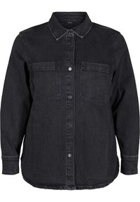 MIT KNÖPFEN UND BRUSTTASCHEN - Nööpidega pluus - dark grey denim