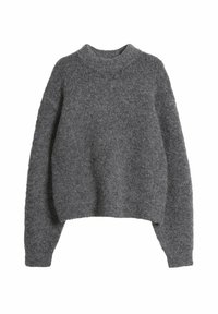 Grå cropped sweater lavet af struktureret strikstof, med rund halsudskæring og sænkede skuldre for en afslappet pasform.