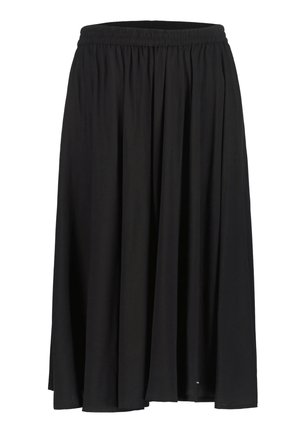 Jupe midi noire avec ceinture élastique et tissu fluide et ample.