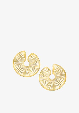 Pendientes circulares de oro con un diseño recortado en espiral, con acabado liso y cierre seguro.