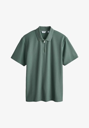 Next, REGULAR FIT - TEXTURED SMART ZIP NECK POLO SHIRT . - Polo shirt - green