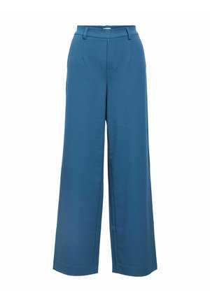 Brede broek in een rijke teal kleur. Gemaakt van een gladde stof, met een aansluitende tailleband en voorplooien voor extra structuur.
