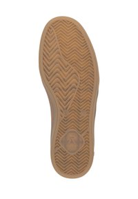 Brun gummisula med ett zigzag-mönster, med en hexagonal logotyp i mitten och storleksmarkering "37". Snygg yta och lättviktig design.