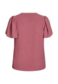 Top corto rosa lampone con maniche a sbuffo e scollo rotondo, realizzato in un morbido tessuto testurizzato. Design posteriore semplice.