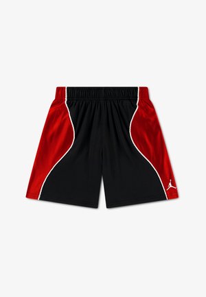 Juodos sportinės šortai su raudonomis šoninėmis detalėmis, baltais apvadais ir mažyliu logotipu apatiniame dešiniajame krašte. Pagaminti iš lengvos medžiagos. Elastinga juosmens juosta.