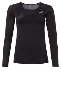 Maglietta atletica nera a maniche lunghe con pannello in rete sul petto e sulle maniche superiori, caratterizzata da un piccolo logo Casall bianco sul davanti.