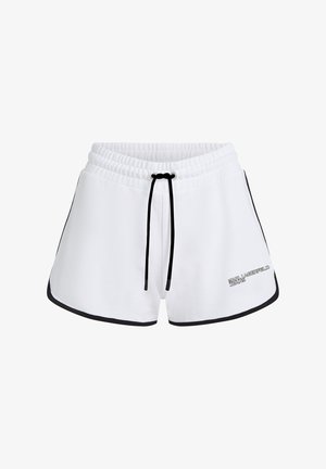 Shorts bianchi con vita regolabile, caratterizzati da piping nero sui lati e logo dettagliato sul davanti. Realizzati in tessuto morbido con una vestibilità comoda.