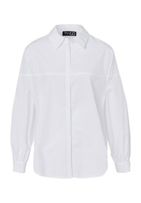 Witte blouse met knoopsluiting, een kraag, lange pofmouwen en een rechte pasvorm. Gemaakt van gladde stof met subtiele naaddetails. Merketiket zichtbaar.