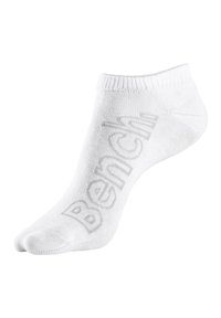White ankle sock made of breathable material, featuring a subtle logo pattern and a ribbed cuff for a secure fit.