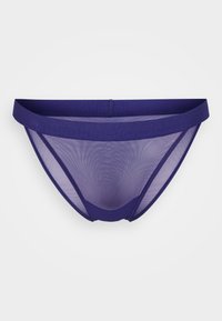 Mørkeblå gennemsigtige bikiniunderbukser med blød elastisk taljebånd og minimalistisk design. Letvægts meshstof giver gennemsigtighed og komfort.