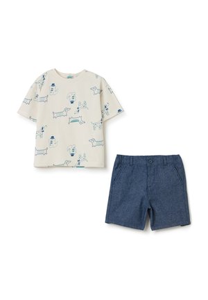 WITH PRINT AND BERMUDA SET - Denim shorts - blue white