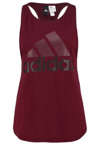 Débardeur bordeaux Adidas sans manches à dos nageur avec un grand logo Adidas noir centré sur le devant.