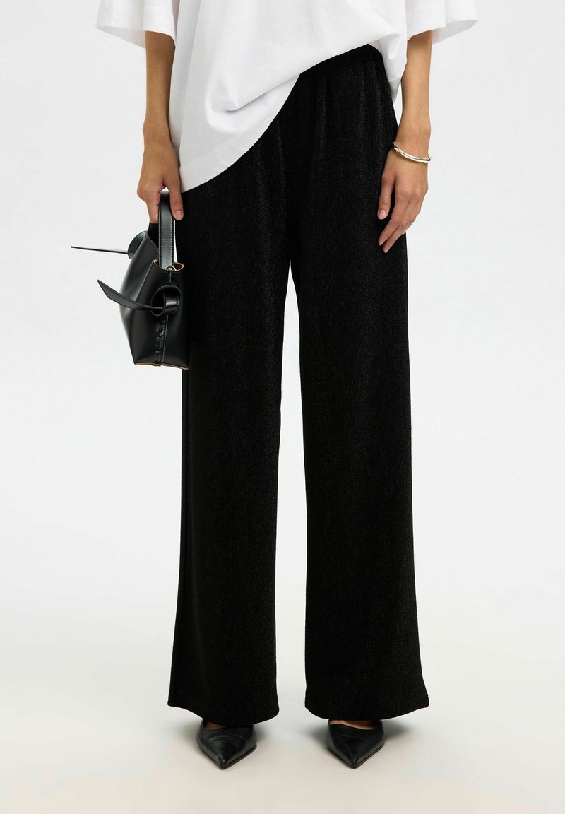 Selected Femme HIGH WAIST GLITZER - Broek - black