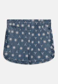 Traper šorci s elastičnim pojasom, s bijelim izvezenim uzorcima cvijeća i mašnica po cijelom materijalu. Skraćeni rub s bočnim džepovima.