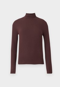 Burgundský rolák vyrobený z ribbovaného materiálu. Obsahuje dlhé rukávy a priliehajúcu siluetu s hladkým povrchom.