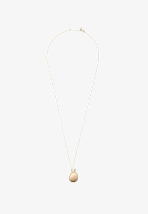 Gold-tone, textured pendant necklace on a thin chain, featuring a teardrop-shaped charm with a small loop for attachment.