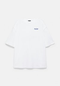 Plain white short-sleeved t-shirt with small blue text reading "Cool Daddy SLOW DENIM" on the left chest, displayed on a white background.