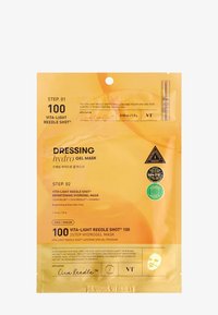 Vita-Light Reeedle Shot hydrogelmaskpack med en ljusgul design. Innehåller två steg, med text och ikoner för appliceringsinstruktioner.